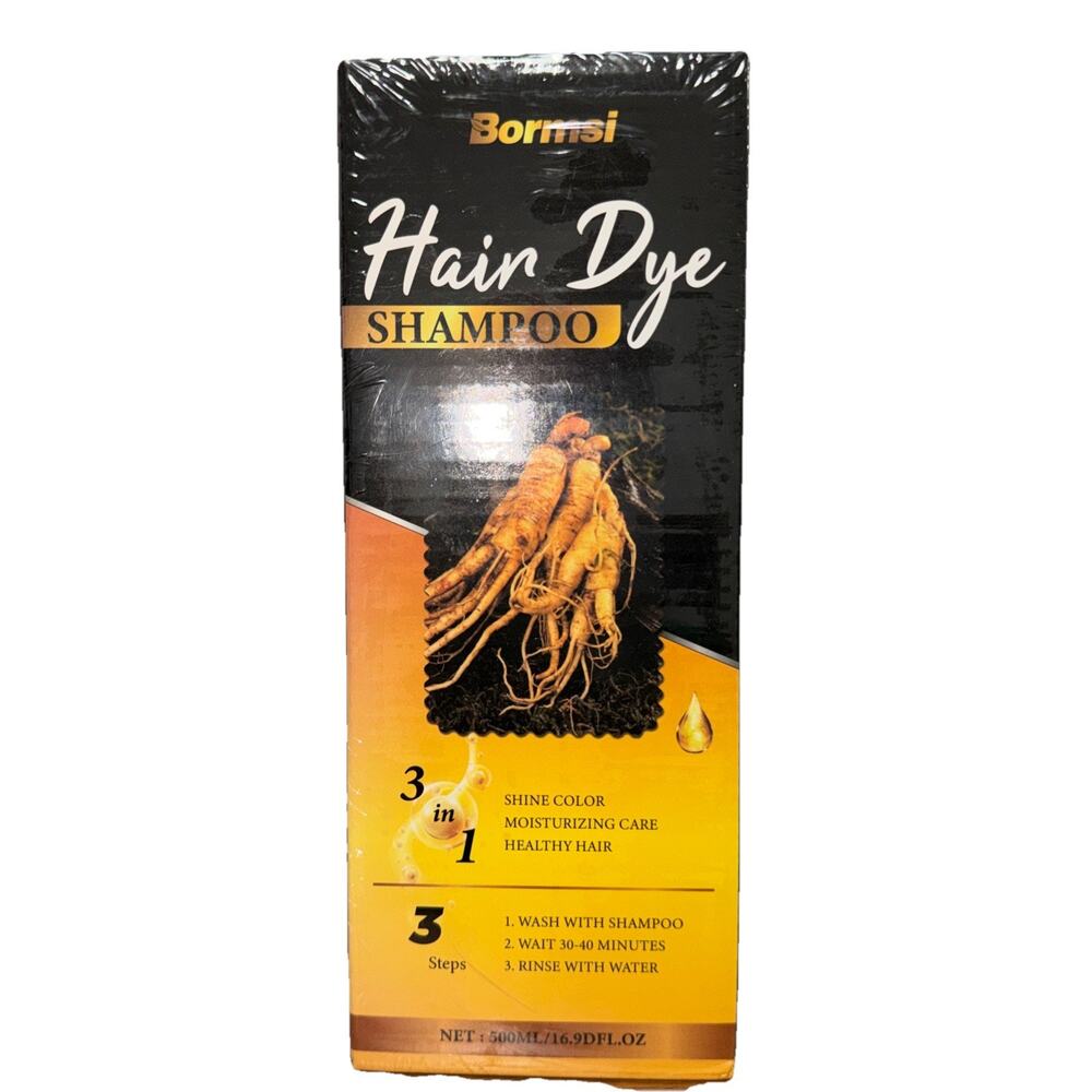 Bormsi Hair Dye Shampoo Instant 3 in 1 Grey Coverage Herbal Ingredients BLACK